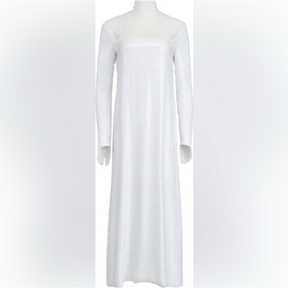 KHAITE White Sequin The Leibel long-sleeve silk mesh panel dress 6 - Picture 2 of 13